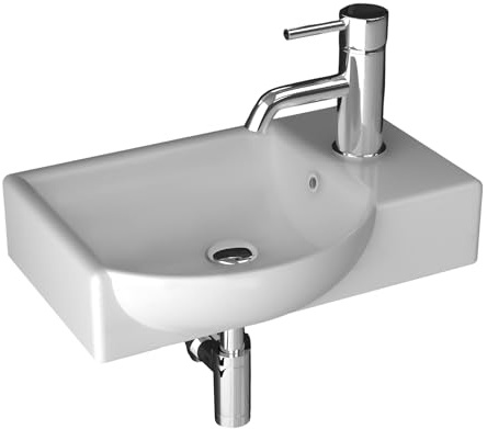 Alpenberger Waschbecken 45 cm Breite mit Überlauf | Designer Lavabo Miniwaschbecken | Toilettenwaschbecken mit Links Becken | Hängewaschbecken für Gäste WC | Wand- & Einbauwaschbecken