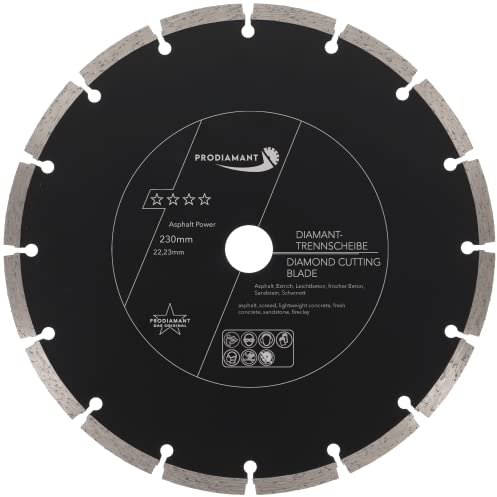 PRODIAMANT Disco de corte diamantado 230 mm x 22,2 mm abrasivo para asfalto, solado, hormigón ligero, hormigón fresco, arenisca y arcilla refractaria