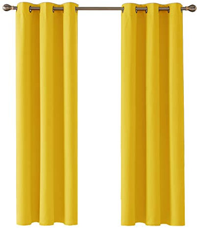 Deconovo Functional Thermal Insulated Curtains Blackout Curtains Eyelet Curtains for Kids Bedroom Mellow Yellow W42 x L84 Inch One Pair