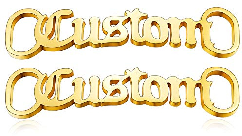 Custom4U Edelstahl 2 Stücke Metall-Schuhschnallen Schnürsenkel DIY-Zubehör Individuelle Schuhschmuck mit Personalisierte Text Gravur Schnürsenkel Schnalle mit Namen Dekoration ID Tag in Gold