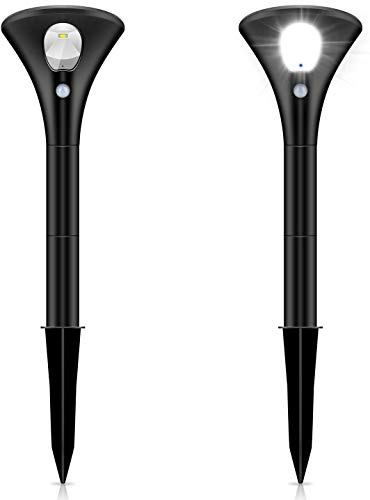 FLINQ Solar Gartenleuchten 2er Set - Wegeleuchte mit Bewegungsmelder, IP65 | 2 Solar-Gartenstrahler mit Bewegungssensor (120°) & Dämmerungsautomatik, 2 Leuchtmodi, höhenverstellbar, wetterfest IP65