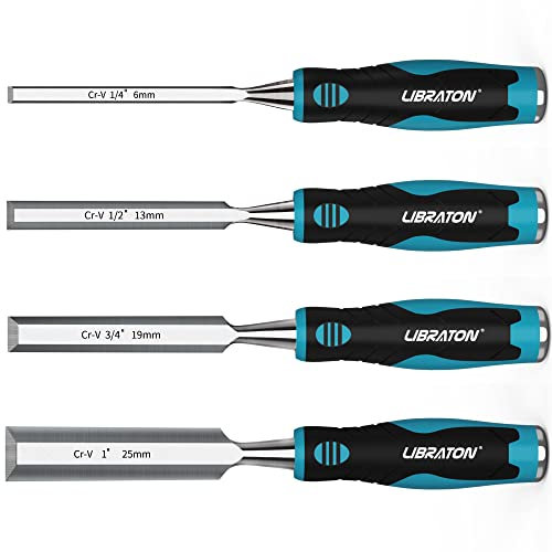 Chisel Set, Wood Chisel Set, Wood Chisel Tool Set for Woodworking, Wood Chisels, Chrome Vanadium Steel Chisel with Storage Pouch, 1/4(6mm), 1/2(13mm), 3/4(19mm), 1(25mm)