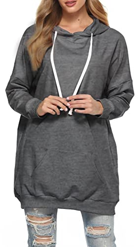 Famulily Womens Comfy Maternity Hoodies Pullover Cotton Loose Fit Oversized Sweatshirt Dark Grey XXL