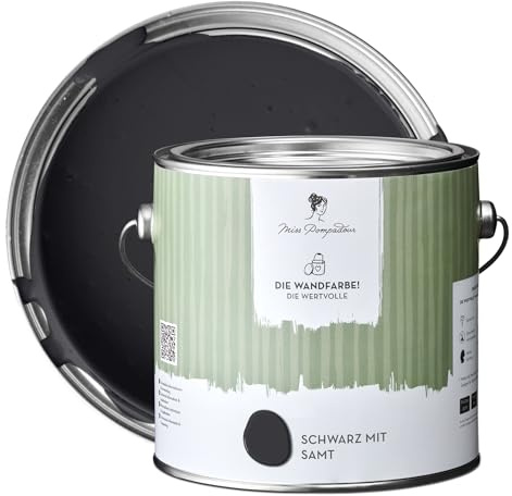 MissPompadour stumpfmatte Wandfarbe Schwarz mit Samt 2.5 L, für Innen | Edles Finish, spritzfrei, wasserbasierte Innenfarbe, einfach zu verarbeiten, hochdeckend