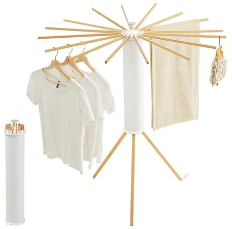 JOOM Tripod Clothes Drying Rack, Garment Rack Portable and Foldable Space Saving Laundry Drying Rack - Drying Rack Clothing Floor Folding Balcony Bedroom Household Wooden