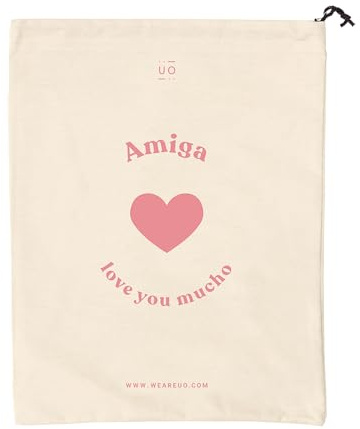 Borsa in tessuto regalo Amiga definizione, 100% cotone naturale, dimensioni 24 cm x 30 cm, riutilizzabile, ideale per avvolgere regali, chiusura con coulisse.