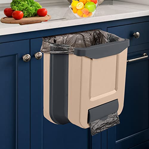 ANKEPEEC Kitchen Cupboard Door Bin, 10L Hanging Collapsible Cupboard Trash Can Wall Mounted Dustbin, Kitchen Cabinet Door Food Waste Bin for Campervan/Bathroom/Motorhome Coffee