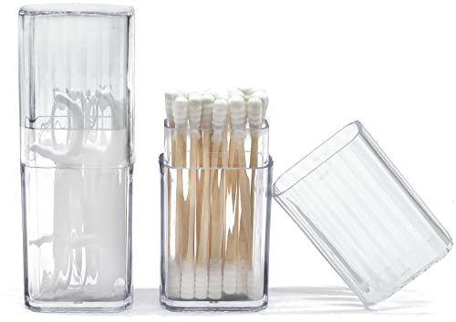 Wattestäbchen Behälter für Reisen, 2 Stück Tragbare Kleine Wattestäbchen Spender Klare Kunststoff Wattestäbchen Aufbewahrung Box mit Staubdichtem Deckel für Baumwolltupfer Haarbinder Zahnstocher