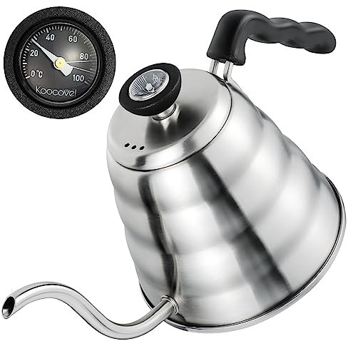 Koocovel Häll över kaffekokare 1,2 L / 40 oz, svanhals vattenkokare med termometer, rostfritt stål tekanna rostfri, tekanna för spis topp
