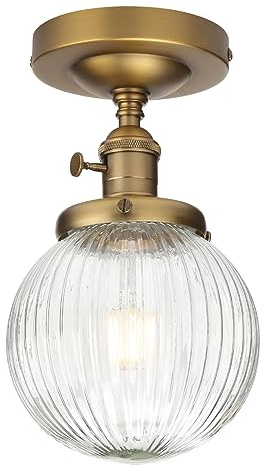 Yosoan Industrial Loft Bar Ribbed Glass Pendant Ceiling Light | Globe Ceiling Pendant Light Fitting for Kitchen Bedroom Living room