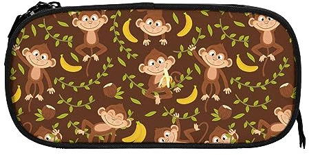 Melbrakin Federmäppchen mit niedlichem Affen-Bananenbaum-Motiv, großes Fassungsvermögen, Stifthalter, Bleistiftbeutel, Box, Organizer, Reißverschluss, Kosmetik, Make-up, Aufbewahrungstasche