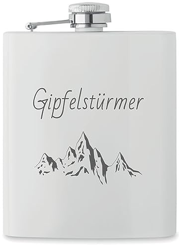 Edelstahl Flachmann 200 ml weiss pulverbeschichtet inkl. individuelle Gravur in Schwarz - personalisiertes Geschenk für Geburtstag, Weihnachten, Vatertag, Trauzeugen - 5 Zeilen (weiss)