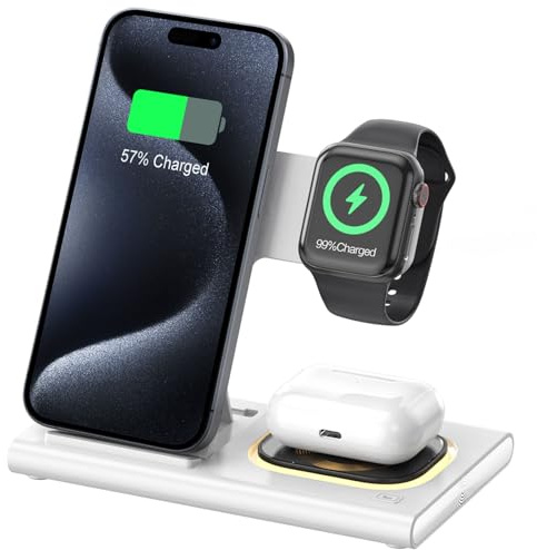 Aimtel 3 in 1 Foldable Charging Station for iPhone17/17Air/16/15/14XS/XR/X/8, Wireless Charger Stand Travel Compatible with Apple Watch Series 11/10/9/8/7/6/Ultra 2/3/SE3,for Air Pods Pro/4/3/2