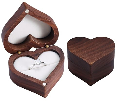DOZNOZRI Scatola per Anello in Legno, Portaanello a Forma di Fidanzamento Cuore con Fessura Singola, Portatile Scatola Porta Anelli Vintage per Matrimonio Cerimonia e da Esposizione, Bianco