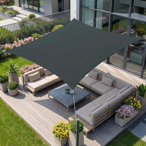 wiipara 3x5m Sonnensegel Rechteckig, Wasserdicht Sonnenschutz Segeltuch Sunsegel, 95% UV Schutz, Regenschutz, Premium Polyester Sonnensegel für Balkon Terrasse Garten (Anthrazit)