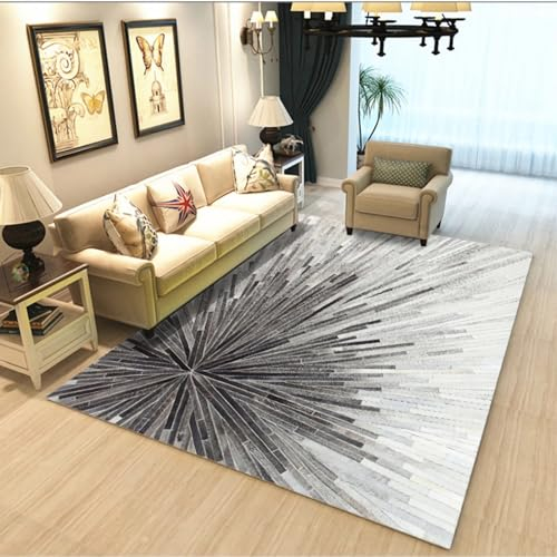 Eingangsteppich Schwarz Grau Linie Abstrakt Design Teppich rutschfest Waschbar,Wohnzimmer Dekoration Badezimmer deko,80x160cm
