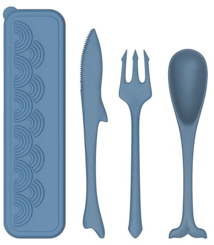 Travel Cutlery Set with Case - 1-Piece Reusable Plastic Spoons, Forks & Knives, BPA-Free Ocean Themed Utensils for Camping, Picnic, School, Office & Lunch - Portable & Dishwasher Safe