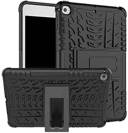 bigcgreen Protection des tablettes Couverture de Tablette Compatible with iPad Mini 4 / iPad Mini 2019 Texture de Pneu TPU TPU + PC PC avec Support de poignée Pliante Accessoire pour Tablette(Svart)