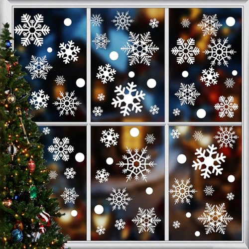 Alluring 114 PCS Feuilles Autocollants Fenetre Noël - 9 Feuilles Stickers Réutilisables PVC, Flocons de Neige, Père Noël, Renne, Cloches - 20 cm x 30 cm