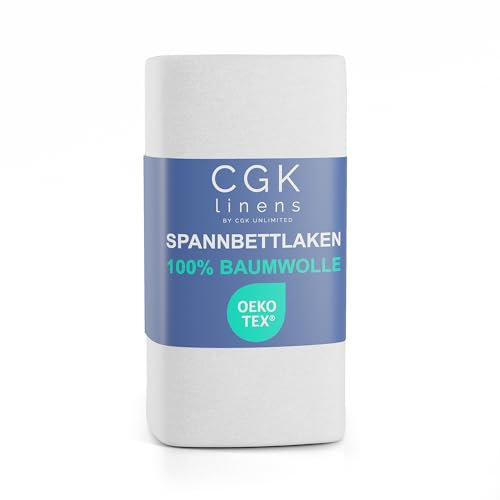 Sábana Ajustable 90x200 cm – Sábana de Jersey elástica 100% algodón Natural, certificada Oeko-Tex, Premium, Suave, Ropa de Cama de algodón, para colchones de muelles hasta 30 cm – Blanco