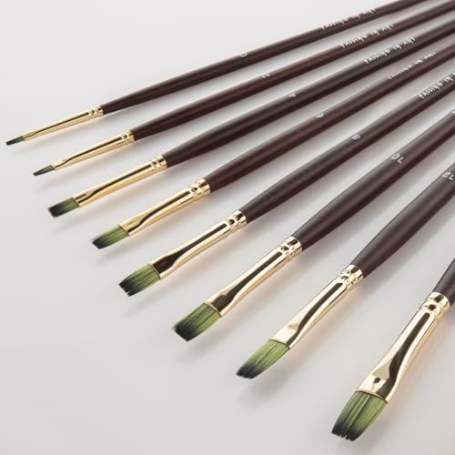COOZEE 9 Stück Flach Pinselset, professionelle Nylonpinsel Pinsel, Langer Griff Künstlerpinsel für Aquarell, Acryl und Ölmalerei