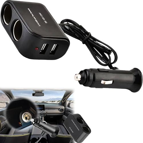1PCS Double Cigarette Adapter for Car Black Car Cigarette Lighter Multi Socket with 2 Usb Ports 12/24V Power Outlet Cigarette Lighter Splitter for Sockets Usb Car Charger Power Socket Adapter