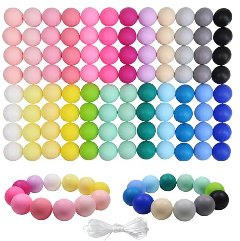 TOAOB 120 Stück Bunte 15mm Silikonperlen für Schlüsselanhänger Rund Lose Silikon Perlen Bulk für DIY Handwerk Schmuckherstellung