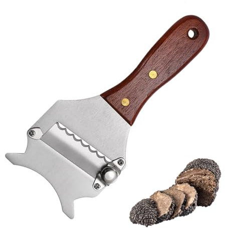 Rallador de trufas, rallador de trufa, rallador de trufa, rallador de queso, cortador de queso, acero inoxidable con mango de madera, cuchillo de queso ajustable, manual, para cocina con rallador