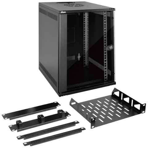 Tecmojo Armoire de données murale 9U, armoire serveur 9U de 25,4 cm, armoire réseau de 330 mm de profondeur avec étagère en rack, panneaux brosses, organisateur de câbles pour appareils AV/IT/données