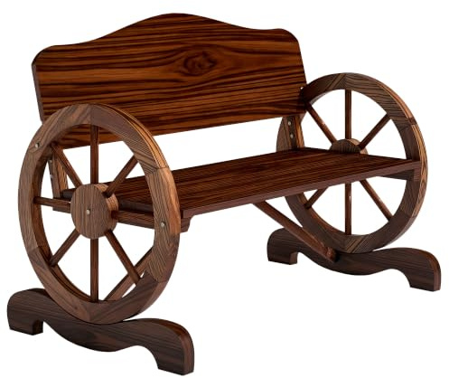 Outsunny Gartenbank Holz 2-Sitzer mit Armlehnen 110 x 55 x 80 cm Verkohlt | Sitzbank mit Rückenlehne, Holzbank in Rädernform, Wetterfest Parkbank bis 240kg, Balkonbank für Balkon Terrasse Garten