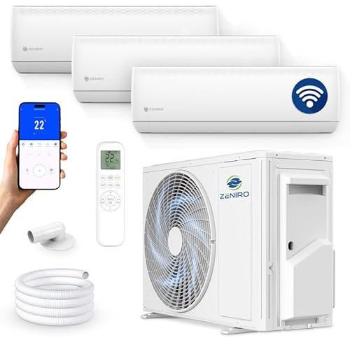 ZENIRO Multi Split Klimaanlage 3 Innengeräte Set (2.6kW + 2 x 3,5kW) Klimagerät Air Conditioner mit Heizfunktion 27000 BTU 7,9kW A++ WiFi/App-Steuerung 4D AirFlow Heizen bis -20°C Vorgefüllt R32