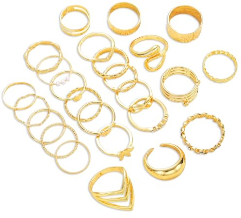 Cokoozoo Gold Rings for Women - 25 Pcs Boho Stackable Finger Ring, Gold Thumb Rings for Women, Stacking Rings Jewellery, Gold Ring Set - Stacking, Knuckle & Finger Rings for Special Occasions
