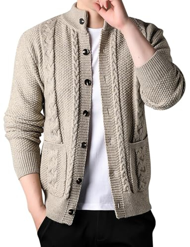 Generisch Trachtenjacke Herren Oktoberfest Jacke Trachtenanzug Trachtenjanker Modern Tracht Trachten Strickjacke Janker Kleidung Hemden Strick Trachtenstrickjacke Sweatjacke (Khaki, XXXL)