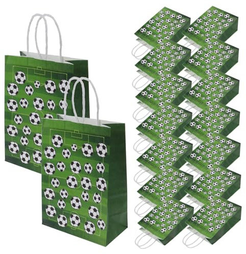 MUCKLILY 16stücke Fußball Papiertüten Geschenktaschen aus Papier Partytüten mit Tragegriffen Sport-goodie-bags für Fußballfans Kleine Geschenktüten zum Befüllen