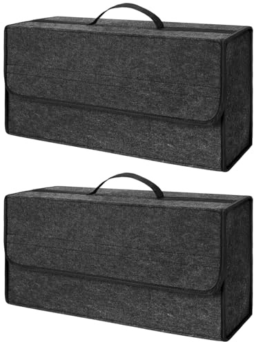 EZVEZS Sac de Coffre Voiture en Feutre,Rangement Coffre de Voiture Pliable,Organisateur avec Velcro, Boîte de Rangement pour Outils, Entretien, Courses et Accessoires Auto (2 Pièces)