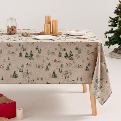 GAMUSI Tischdecke, Weihnachten, Wald, Leinen, Bedruckt, rechteckig, Baumwolle, 140 x 300 cm
