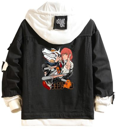Chains-aw Man Felpe con Cappuccio, Pullover Moda Invernale, Jacket Trucker Leggera Casual, Unisex(Black,2XL)