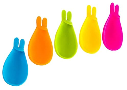 HAKIDZEL Soporte para Bolsitas de Té y Soporte para Cucharas Forma de Conejo de Silicona Resistente al Desgaste, 5 Piezas, Clip Seguro para Taza