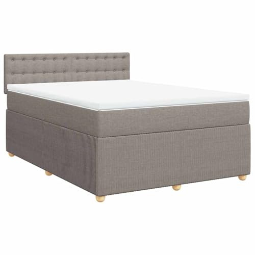 mtlskopl Boxspringbett 140x200 cm mit Matratze und Topper Komplettbett Stoff Taupe Polsterbett Doppelbett mit Kopfteil Bettanlage Fuer Schlafzimmer