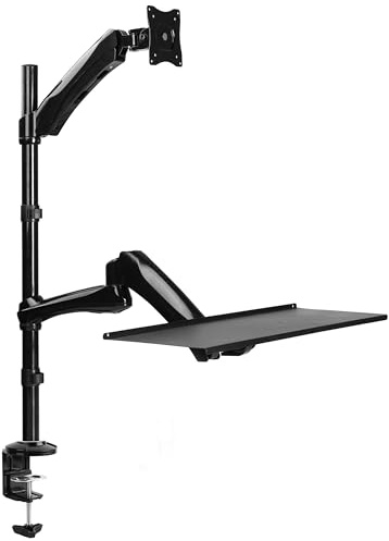 RICOO Monitorhalterung mit Tastatur Ablage Monitor Halterung Tisch Workstation für 13-32 Zoll VESA Tischhalterung TS1211 Monitorarm Bildschirmhalterung Bildschirm Halter Arme für Computermonitore