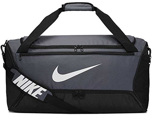 Nike Brasilia Training Medium Duffle Bag, Durable Nike Duffle Bag for Women & Men with Adjustable Strap, Flint Grey/Black/White