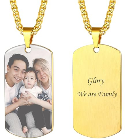 U7 Foto Kette für Männer Frauen personalisiert Erkennungsmarke/Herz/Runde Anhänger Halskette mit Namen Texte Gravur Schmuck 925 Silber/18k vergoldet/Edelstahl einzigartiges Souvenir Geschenk