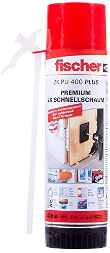 fischer Premium 2K Schnellschaum PU 400 PLUS, Montageschaum für schnelles & sicheres Befestigen, Bauschaum zum Aus- & Unterschäumen, optimiertes Aktivierungssystem, 400 ml