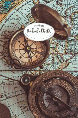 CreaForge Design Vokabelheft A5: 2 Spalten Lineatur 53 | 80 Seiten mit Seitenzahlen & Inhaltsverzeichnis | Vokabelheft Softcover glänzend | Schule & Studium | Motiv: Kompass CFP-BA01