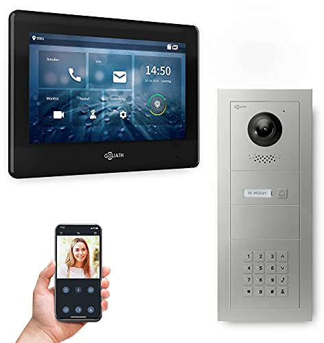 Goliath Hybrid | 2-Draht Bus | Full-HD Video Türsprechanlage | App | 1-Fam | 1 x Full-Touchscreen 7 | Aluminium Unterputz Türstation | + Codeschloss | 180° Ultra-Weitwinkel | AV-BUS-553