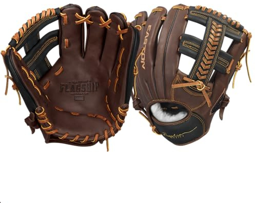 Easton Flagship - Guante de béisbol | Lanzamiento a Mano Derecha | 11.75 Pulgadas - Red Trenzada de un Solo Poste | Marrón/Negro