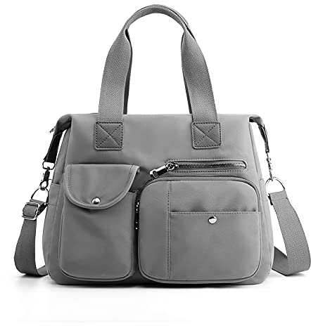 DIRRONA Umhängetasche Damen Groß – Handtaschen für Damen mit vielen Fächern, Shopper Tasche Damen, Stadttasche mit abnehmbarem Schultergurt – ideal für Uni, Arbeit, Reisen & Freizeit Aschgrau