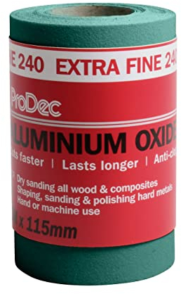ProDec Rouleau de 5 m de papier abrasif verte, oxyde d’aluminium, grain 240 extra fin pour poncer bois, peinture, joints, métal et plus, papier abrasif compatible avec les ponceuses électriques