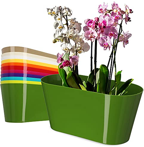 KADAX Pot de fleurs en plastique - 27 x 13 cm - Grand pot ovale - Pour orchidées, bellis, pensées, drazènes (vert)