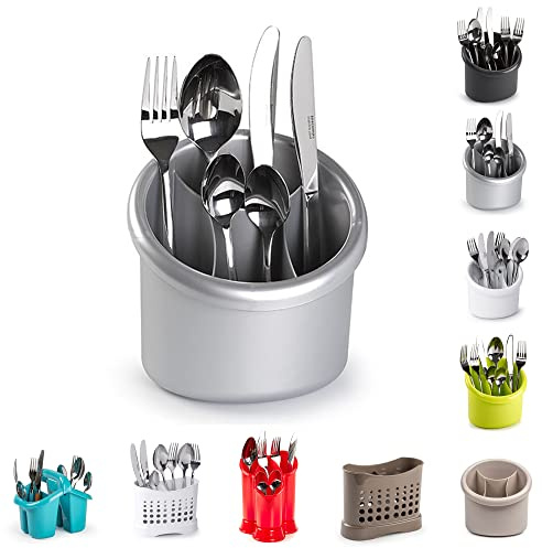 Scolaposate con 4 Scomparti | Contenitore di Alta Qualità in Plastica per Utensili da Cucina | Organizzatore di Strumenti per la Pulizia per Casa e Cucina (Argento - D3)